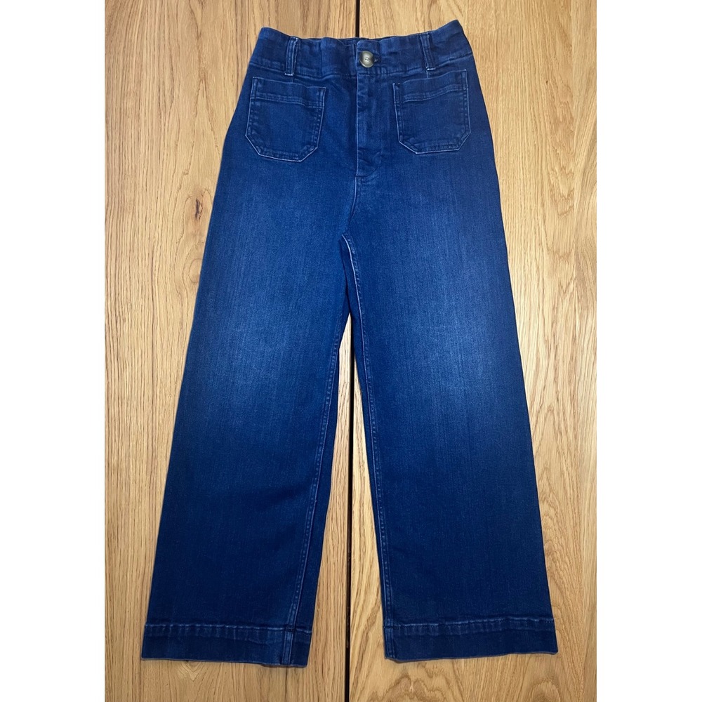 Pilcro Wide Leg Jeans Womens 27 Blue High Rise Patch Pocket Boho Denim